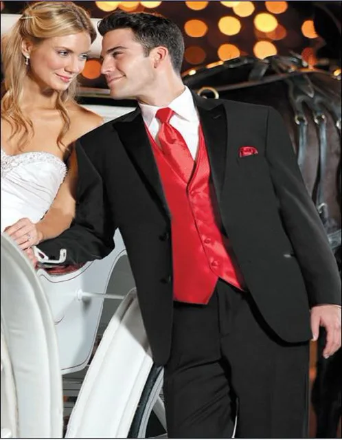 2018 Enthusiastic Style Groom TuxedosBlack Suit With Red Vest Peak Satin Lapel Groomsmen Suits Bridegroom Jacket+Pants+Tie+Vest
2018 Enthusiastic Style Groom TuxedosBlack Suit With Red Vest Peak Satin Lapel Groomsmen Suits Bridegroom Jacket+Pants+Tie+Vest