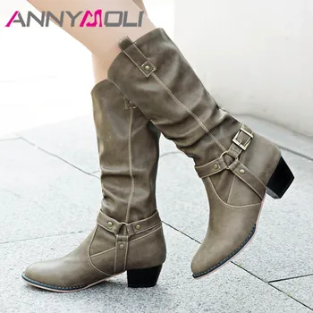 ANNYMOLI Winter Knee High Boots Women Pleated Block Heels Western Boots Buckle Round Toe Shoes Ladies New Autumn Plus Size 35-43
ANNYMOLI Winter Knee High Boots Women Pleated Block Heels Western Boots Buckle Round Toe Shoes Ladies New Autumn Plus Size 35-43