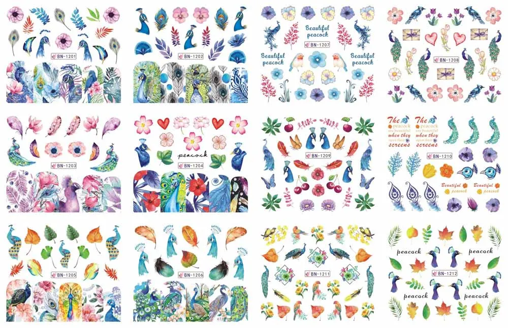 2019 New 12 Sheets BN1201-1212 Mix peacock Nail Art Water Transfer Decal Sticker For Nail Art Tattoo(12 DESIGNS IN 1)
2019 New 12 Sheets BN1201-1212 Mix peacock Nail Art Water Transfer Decal Sticker For Nail Art Tattoo(12 DESIGNS IN 1)