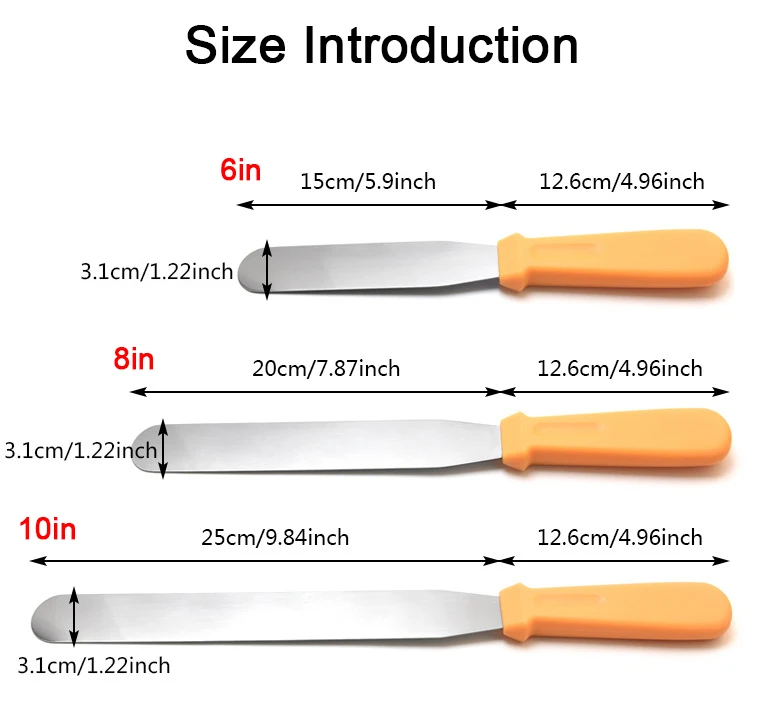 6 8 10 Inch Stainless Steel Cream Spatula Baking Utensils DIY Baking Tool Cake Cream Scraper Kitchen Cake Decoration Tools (2)