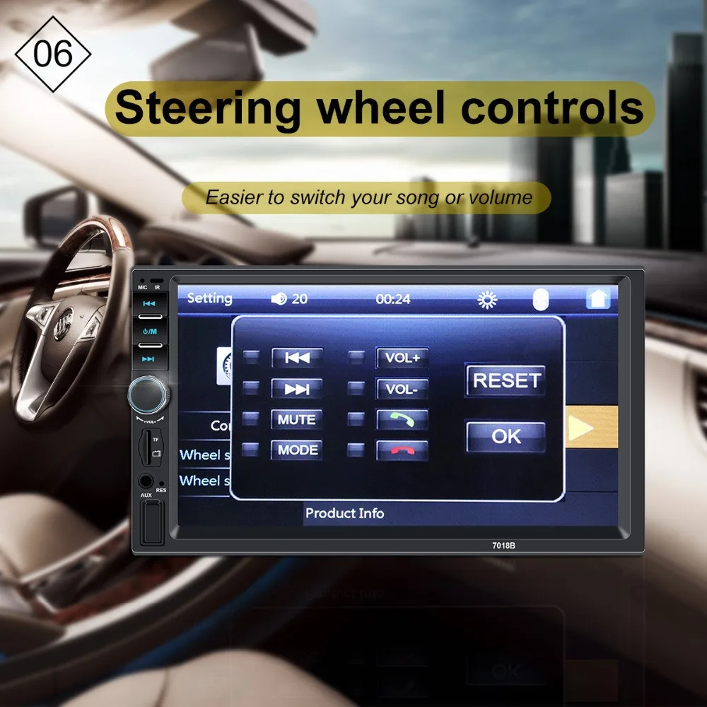 7018B 7" HD Display Screen Car MP5 Player Touch Screen Rear View Camera Support Bluetooth Radio TF Card USB Car Player
7018B 7" HD Display Screen Car MP5 Player Touch Screen Rear View Camera Support Bluetooth Radio TF Card USB Car Player