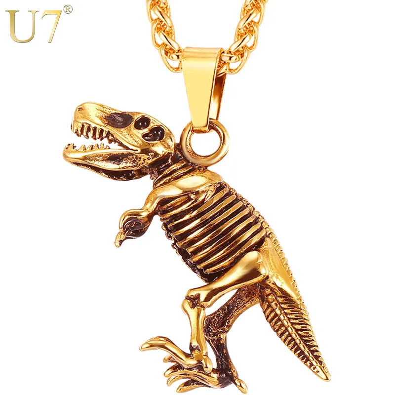 U7 Stainless Steel Tyrannosaurus Rex Pendant Necklace Gold/Black Color Dinosaur Bones Fossil Punk Animal Men Jewelry P1117
U7 Stainless Steel Tyrannosaurus Rex Pendant Necklace Gold/Black Color Dinosaur Bones Fossil Punk Animal Men Jewelry P1117