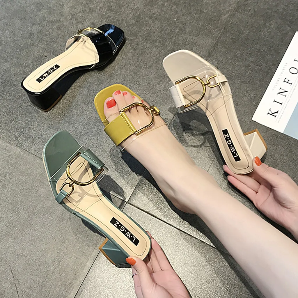 Women Slip-on Square Toe High Heels OL Sexy Classic Lady Comfort Sandals Metal Decoration transparent Peep Toe Classic Shoes
Women Slip-on Square Toe High Heels OL Sexy Classic Lady Comfort Sandals Metal Decoration transparent Peep Toe Classic Shoes