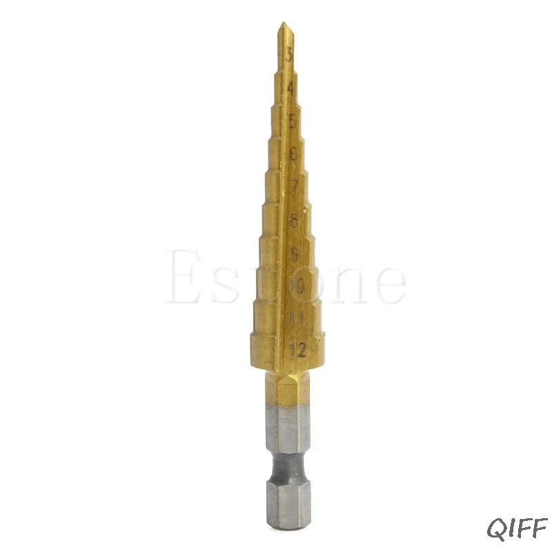 HSS Titanium-Coated Step Drill Set 1/4" hex shank 3-12mm cutting tool Reamer Mar28
HSS Titanium-Coated Step Drill Set 1/4" hex shank 3-12mm cutting tool Reamer Mar28