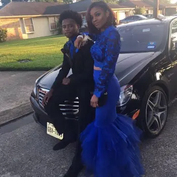 Royal Blue Two Piece Set Prom Gown Appliques O Neck Long Sleeves Lace Dress Mermaid Wedding Party Dress Custom Made
Royal Blue Two Piece Set Prom Gown Appliques O Neck Long Sleeves Lace Dress Mermaid Wedding Party Dress Custom Made