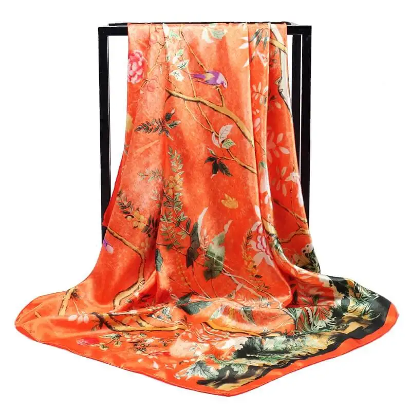 Satin Shawl Scarfs Birds and Flowers Silk Scarf Big Size 90*90cm Print Women Square Scarf Head Scarves Women Bandana
Satin Shawl Scarfs Birds and Flowers Silk Scarf Big Size 90*90cm Print Women Square Scarf Head Scarves Women Bandana