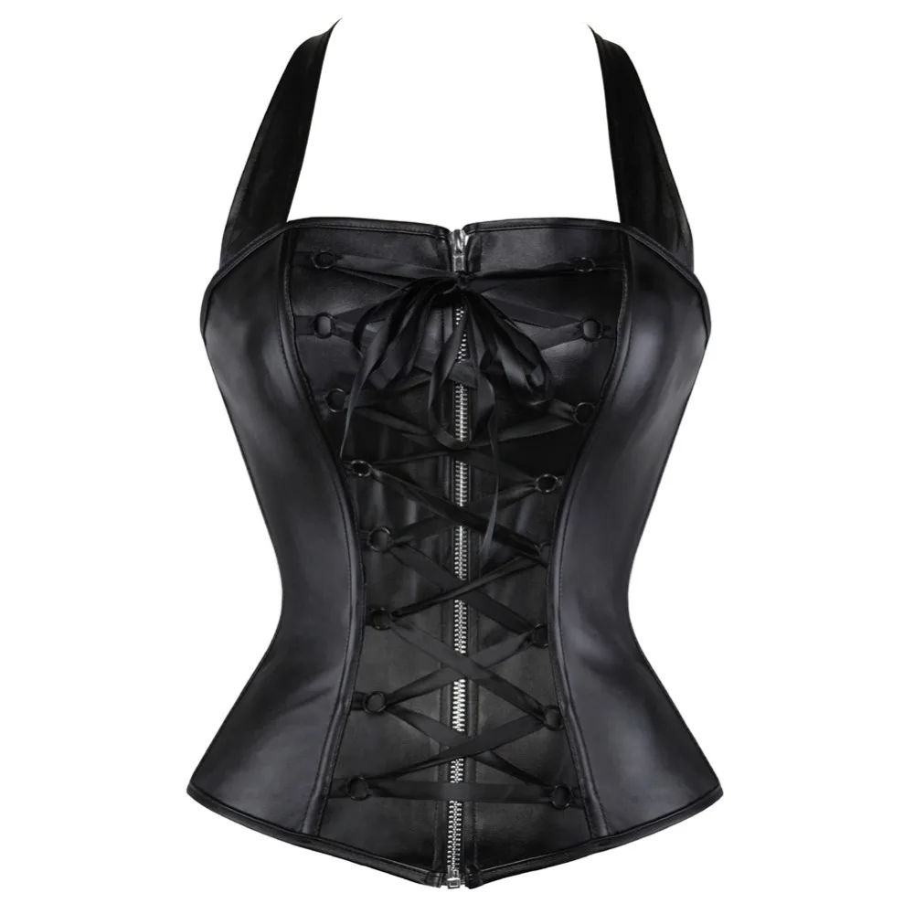 Black Faux Leather Cross Halter Neck Overbust Corset Sexy Zipper Slim Body Shaper Bustier Top
Black Faux Leather Cross Halter Neck Overbust Corset Sexy Zipper Slim Body Shaper Bustier Top