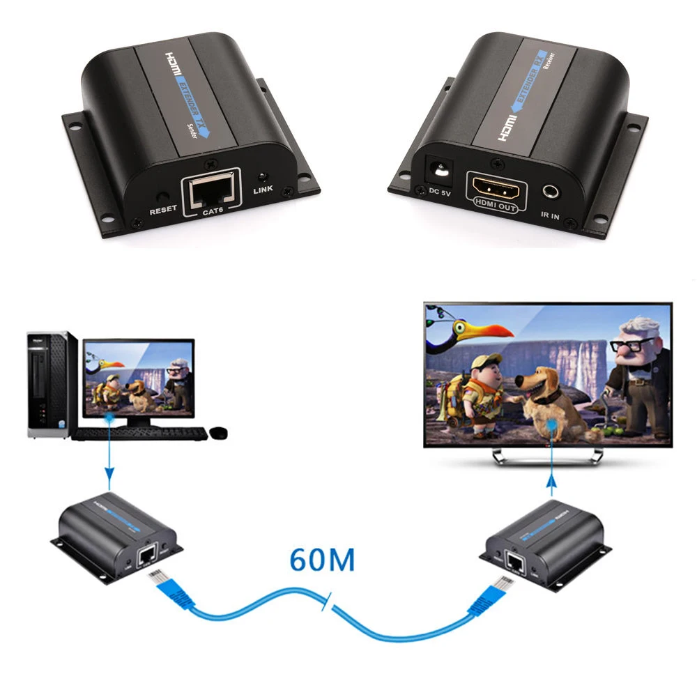 HD 1080P HDMI Extender Transmitter Sender Receiver TX/RX 60M with IR Control CAT6 RJ45 Signal Network Ethernet Cable DVD to TV
HD 1080P HDMI Extender Transmitter Sender Receiver TX/RX 60M with IR Control CAT6 RJ45 Signal Network Ethernet Cable DVD to TV