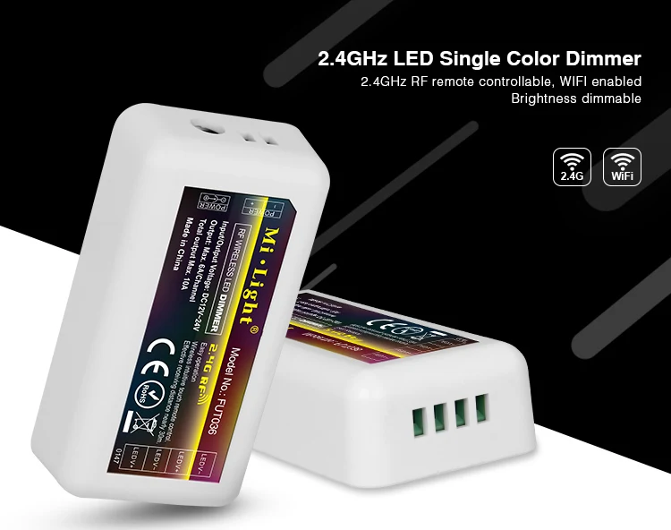 2.4G WIFI Wireless Led Dimmer Controller Mi Light DC12V-24V Brightness Adjustable for Single Color Led Strip Light SMD3528 5050
2.4G WIFI Wireless Led Dimmer Controller Mi Light DC12V-24V Brightness Adjustable for Single Color Led Strip Light SMD3528 5050