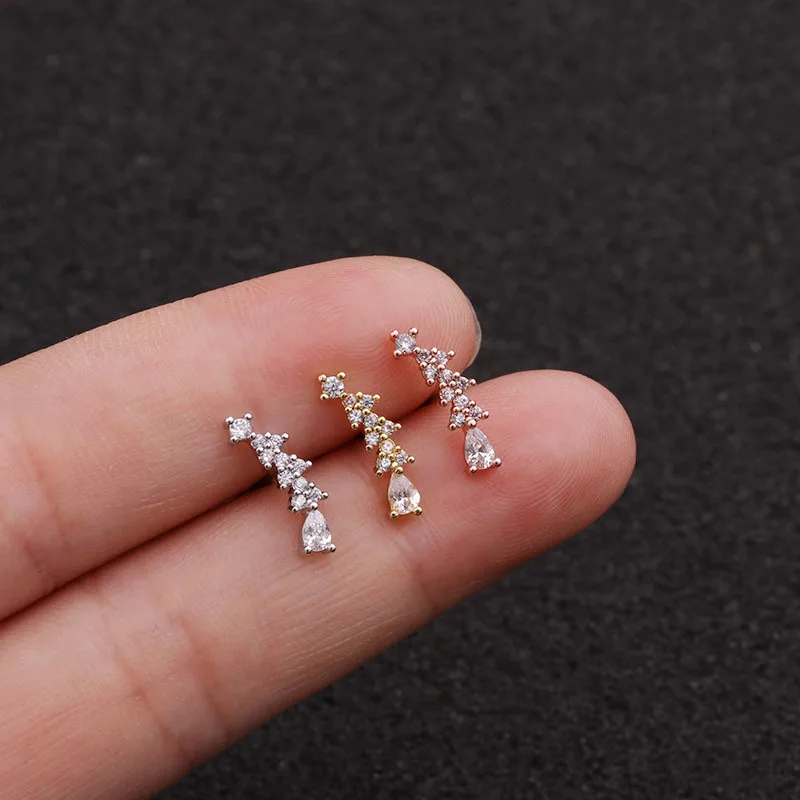 Stainless Steel Curved Water Drop Zircon Earrings Thread Earrings Barbell Cz Earrings Helix Conch Cartilage Studs Piercing
Stainless Steel Curved Water Drop Zircon Earrings Thread Earrings Barbell Cz Earrings Helix Conch Cartilage Studs Piercing