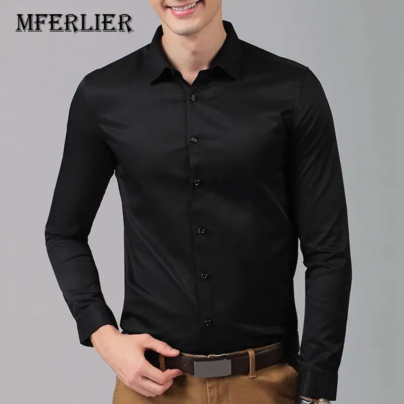 Autumn Spring Shirts men Long sleeve Single Breasted Solid color Turn down collar Size M-4XL | Мужская одежда