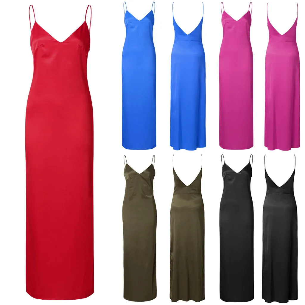 Women Ladies Sexy Silk V Neck Sleeveless Split Dress Fashion Simple Solid 2019 Trend Women Summer Clothes vestidos free ship
Women Ladies Sexy Silk V Neck Sleeveless Split Dress Fashion Simple Solid 2019 Trend Women Summer Clothes vestidos free ship