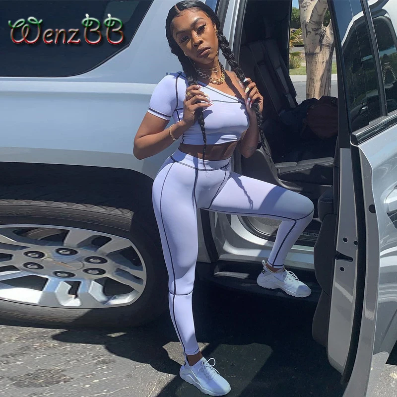 Wenzbb Women Two Piece Set One Shoulder Off Crop Top Ankle-Length Pants Fitness Sport Set Slim Club Party Outfit Drop Shipping
Wenzbb Women Two Piece Set One Shoulder Off Crop Top Ankle-Length Pants Fitness Sport Set Slim Club Party Outfit Drop Shipping