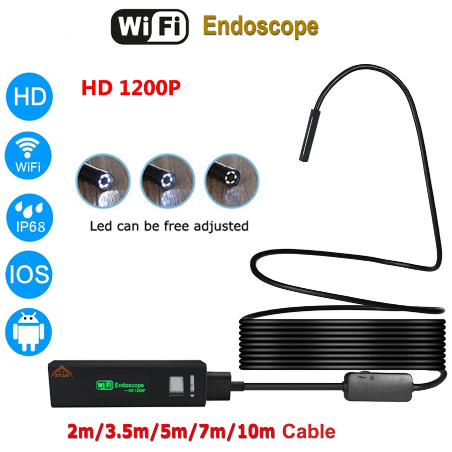 Wi Fi эндоскоп Камера USB HD 1200 P Android IOS Беспроводной Водонепроницаемый IP68 змея трубой