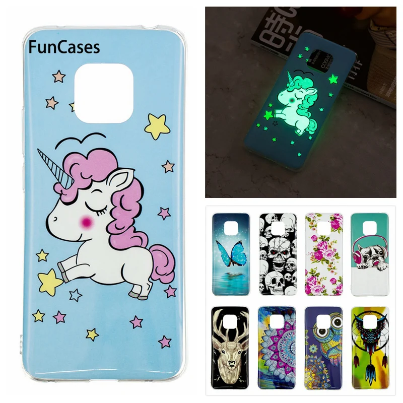 Светящийся чехол на СПС Coque huawei Коврики 20 Pro Чехол Сова единорог мультфильм корпус