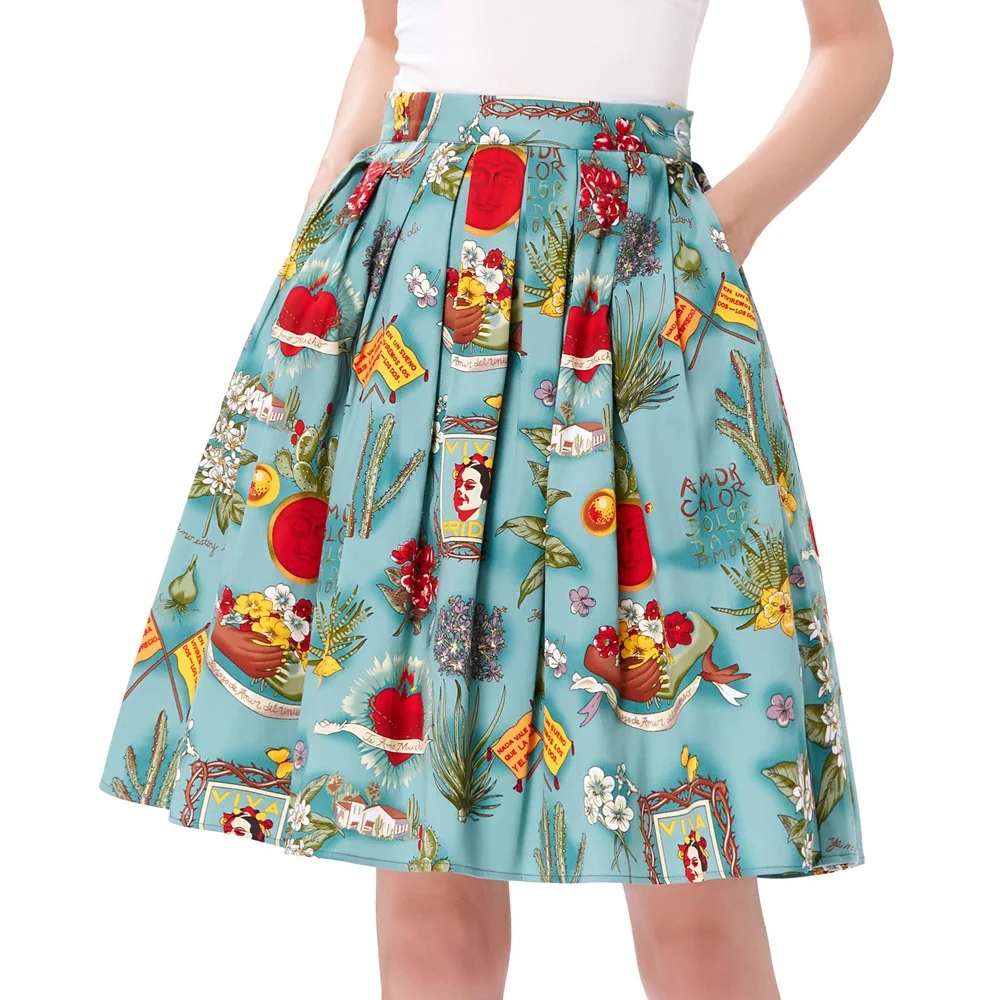 Skirts Womens 2018 Jupe Femme Floral Print Retro Cotton Women Skater Midi Skirt Falda High Waist Short Vintage Pleated Skirt
Skirts Womens 2018 Jupe Femme Floral Print Retro Cotton Women Skater Midi Skirt Falda High Waist Short Vintage Pleated Skirt
