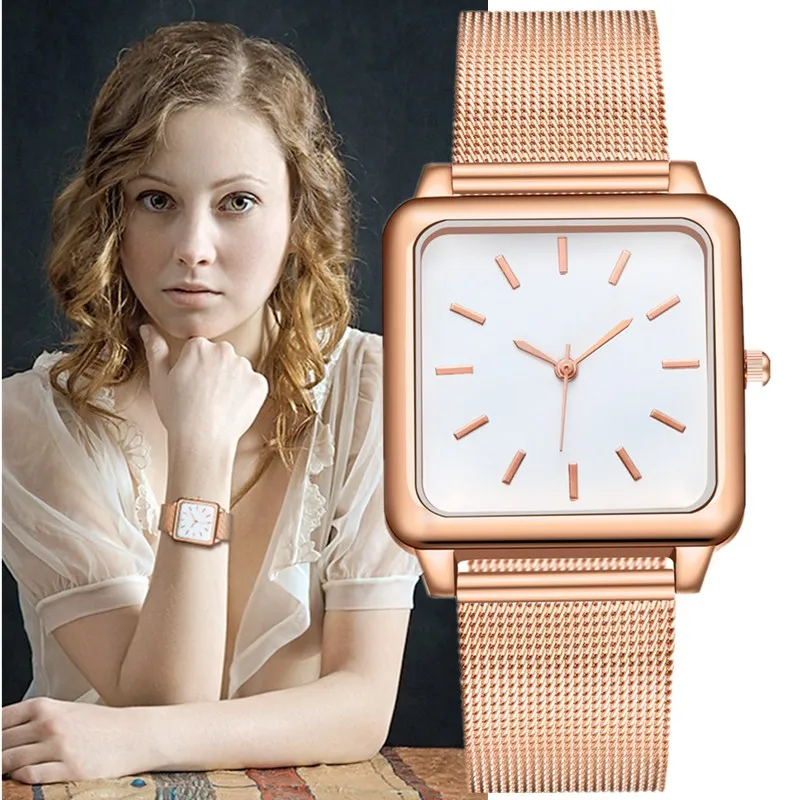 Women Watches Fashion Trend Simple Square Rose Gold Stainless Steel Mesh Female Women Quartz Wristwatches Reloj Relogio Feminino
Women Watches Fashion Trend Simple Square Rose Gold Stainless Steel Mesh Female Women Quartz Wristwatches Reloj Relogio Feminino