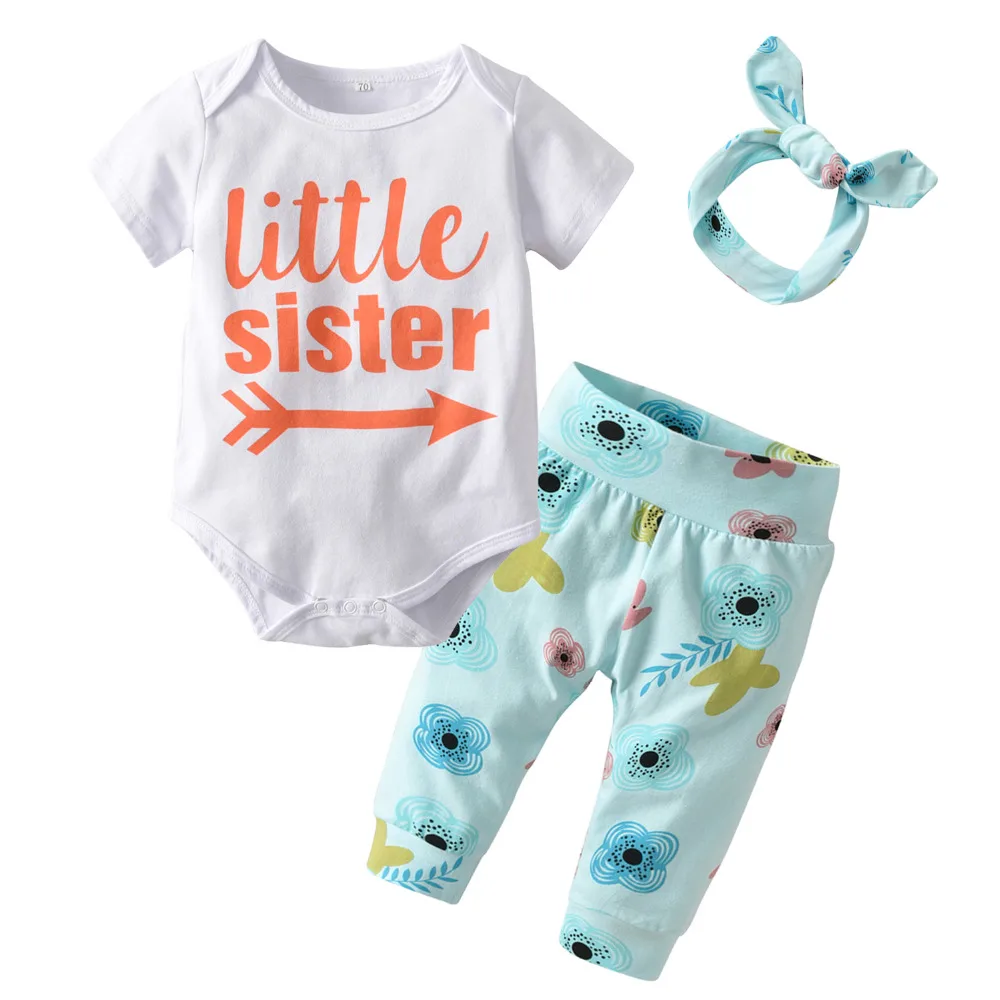 3Pcs Newborn Baby Girls Clothes Set Summer Short Sleeve Little Sister Romper Tops+Floral Pants+Headband Infant Toddler Clothing
3Pcs Newborn Baby Girls Clothes Set Summer Short Sleeve Little Sister Romper Tops+Floral Pants+Headband Infant Toddler Clothing