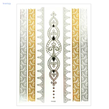 DIY Flash Tattoo Gold Silver Metallic Temporary Tattoos Golden lace mandela necklace butterfly flower makeup for girl tattoo 022
DIY Flash Tattoo Gold Silver Metallic Temporary Tattoos Golden lace mandela necklace butterfly flower makeup for girl tattoo 022