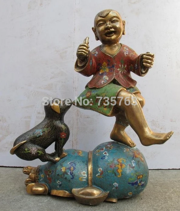 001423 China Royal 100% Pure Bronze cloisonne Yuanbao children Boy play Dogs statue
001423 China Royal 100% Pure Bronze cloisonne Yuanbao children Boy play Dogs statue