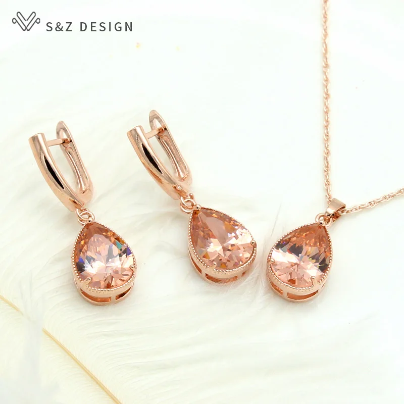 S&Z 2019 New Water Drop Dangle Zircon Earrings Jewelry Set 585 Rose Gold Color For Women Korean Fine Wedding Party Jewelry
S&Z 2019 New Water Drop Dangle Zircon Earrings Jewelry Set 585 Rose Gold Color For Women Korean Fine Wedding Party Jewelry