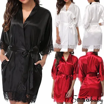 Hirigin New Women Girls Sexy Lingerie Underwear Imitation Ice Silk Lace Patchwork Half Sleeve Sleepwear Belt Bath Robe Nightwear
Hirigin New Women Girls Sexy Lingerie Underwear Imitation Ice Silk Lace Patchwork Half Sleeve Sleepwear Belt Bath Robe Nightwear