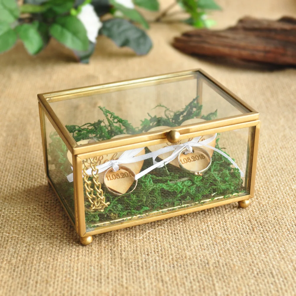 Персонализированные стеклянные кольца коробка свадебные держатель медная