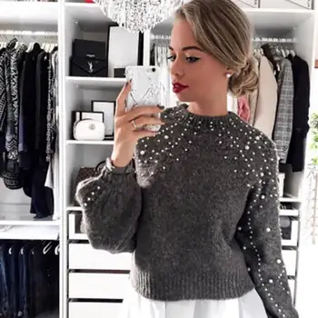 Newest women Lantern full Sleeve pearl sweater 2019 autumn winter fashion o-neck gray female short sweater tops gx940
Newest women Lantern full Sleeve pearl sweater 2019 autumn winter fashion o-neck gray female short sweater tops gx940