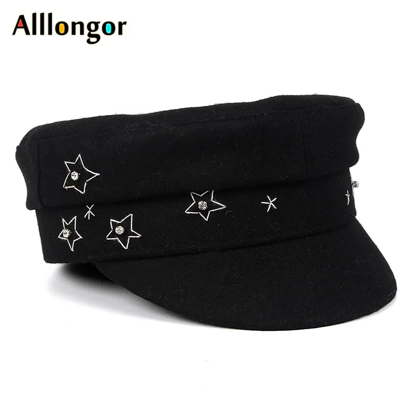 High Quality New Autumn 2019 Winter Wool beret Military Hats femme Black Felt Hat Flat Top Crystal Black boinas para mujer
High Quality New Autumn 2019 Winter Wool beret Military Hats femme Black Felt Hat Flat Top Crystal Black boinas para mujer