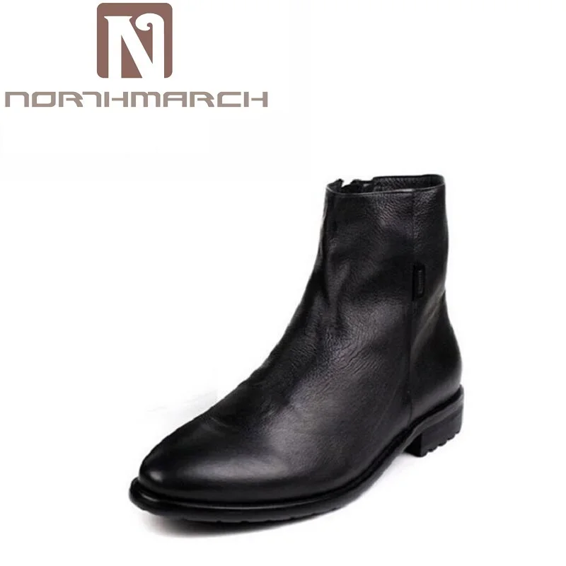 

NORTHMARCH Brown / Black Pointed Toe Chelsea Boots Zipper Mens Ankle Boots Genuine Leather Rivet Men's Dress Shoes Men Chuteira