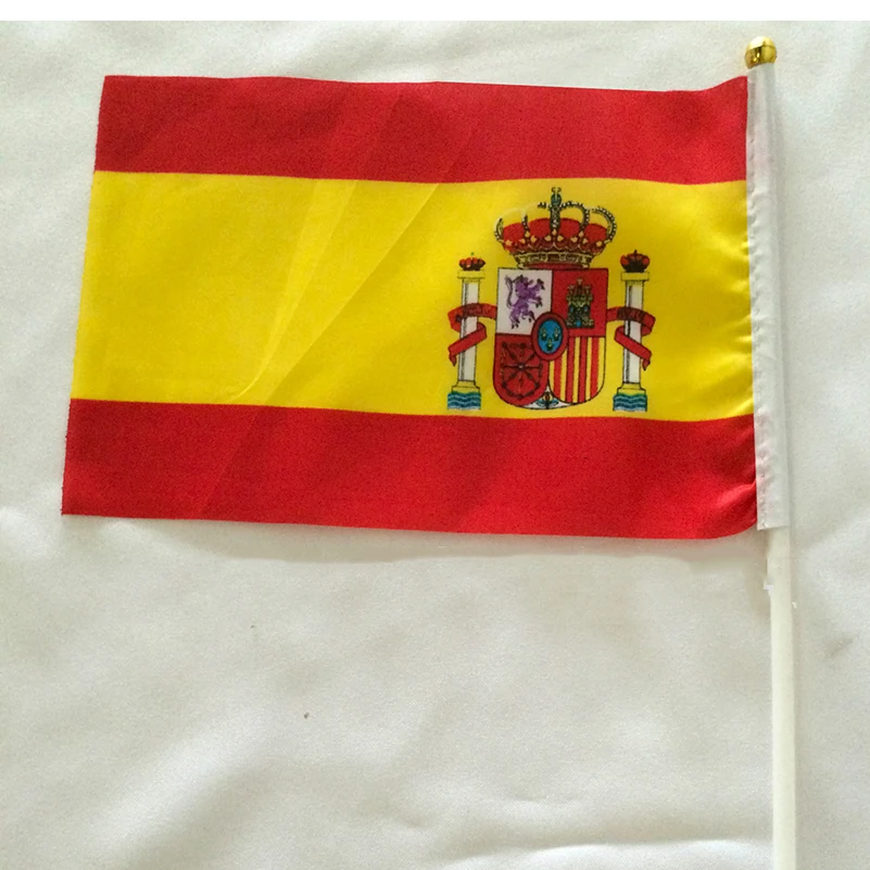 Spain National Flag with Plastic Flagpole hand waving flags Espana Polyester Flags 14 * 21 CM 5pcs
Spain National Flag with Plastic Flagpole hand waving flags Espana Polyester Flags 14 * 21 CM 5pcs