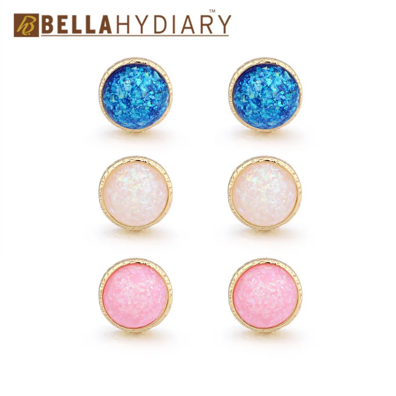 Simple Design Blue Pink White Druzy Resin Round Stud Earrings For Women Jewelry Pendientes Stud Mujer Moda 2019 Ohrringe Brinco (4) -