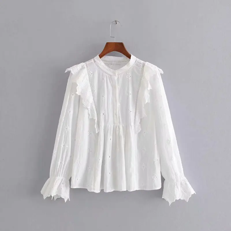Stylish Chic White Ruffles Embroidery Lace Blouse for Cute Girls Street-wear Fashion Women O-Neck Petal Sleeve Shirts
Stylish Chic White Ruffles Embroidery Lace Blouse for Cute Girls Street-wear Fashion Women O-Neck Petal Sleeve Shirts