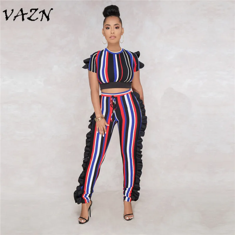 VAZN Special Design 2018 Popular Style 2Pieces Women Set Striped Top Draped Short Sleeve Ruffles Full Length Bodycon Suits S3292
VAZN Special Design 2018 Popular Style 2Pieces Women Set Striped Top Draped Short Sleeve Ruffles Full Length Bodycon Suits S3292