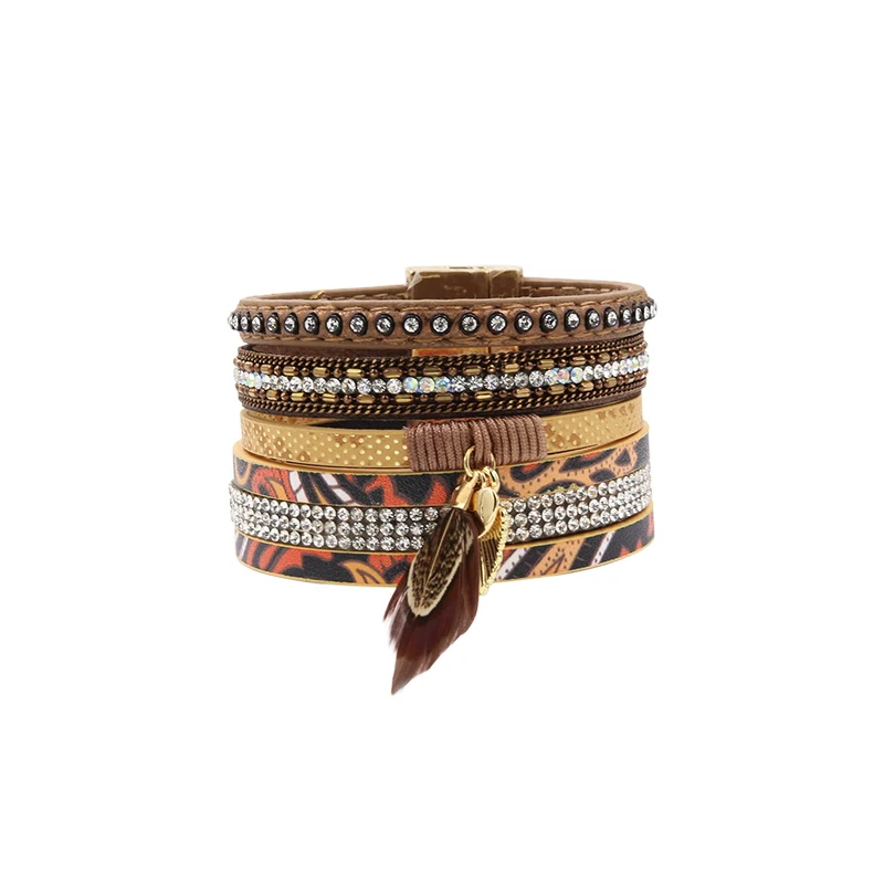 Bracelet PU Leather Bracelets&Bangles For Women Pulseira Multi Rows Rhinestone Printed Leather Heart Feather Charm Wrist Band
Bracelet PU Leather Bracelets&Bangles For Women Pulseira Multi Rows Rhinestone Printed Leather Heart Feather Charm Wrist Band