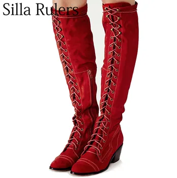 Silla Rulers 2018 new nubuck leather knee high knight boots lace up chunky heel women's boots fashion roman boots western
Silla Rulers 2018 new nubuck leather knee high knight boots lace up chunky heel women's boots fashion roman boots western