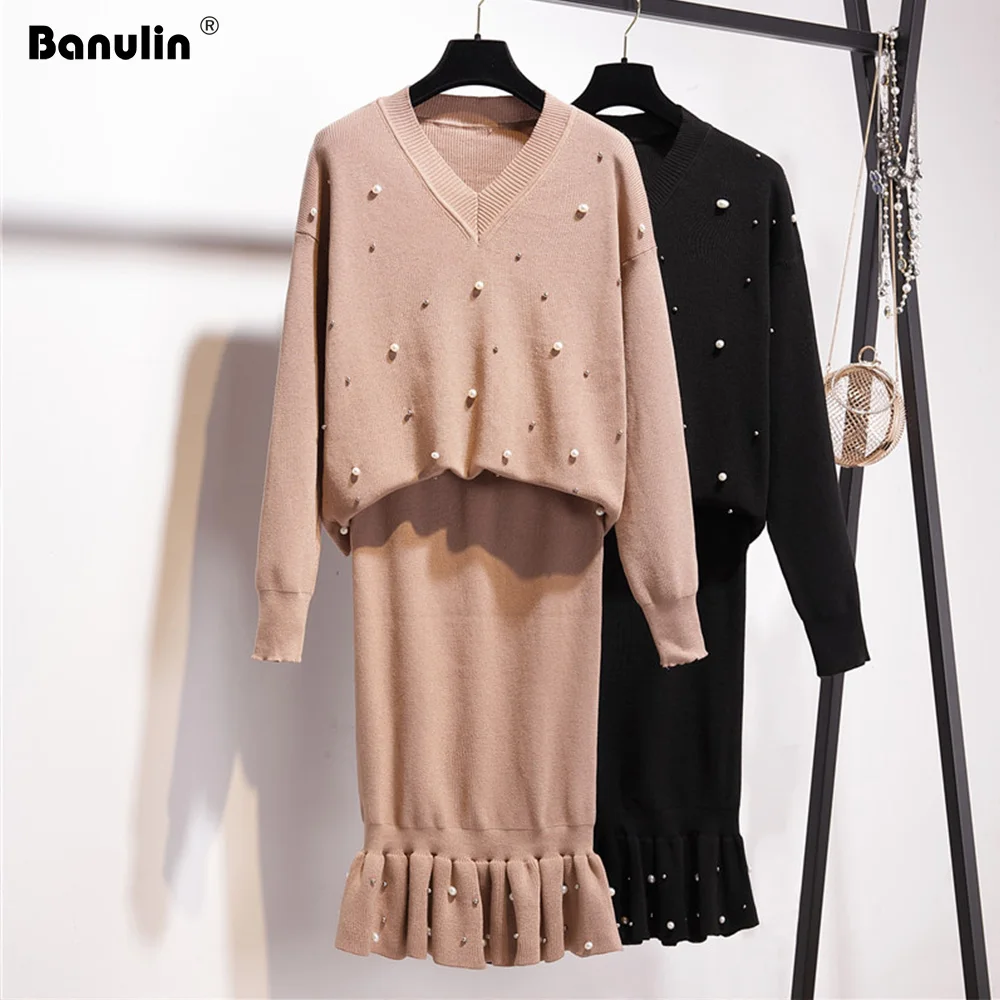 2019 Winter Plus Size Women Knitting Sets Solid V-Neck Pearls Beading Pullover Sweater Top+Package Hip Pencil Mermaid Skirt Suit
2019 Winter Plus Size Women Knitting Sets Solid V-Neck Pearls Beading Pullover Sweater Top+Package Hip Pencil Mermaid Skirt Suit