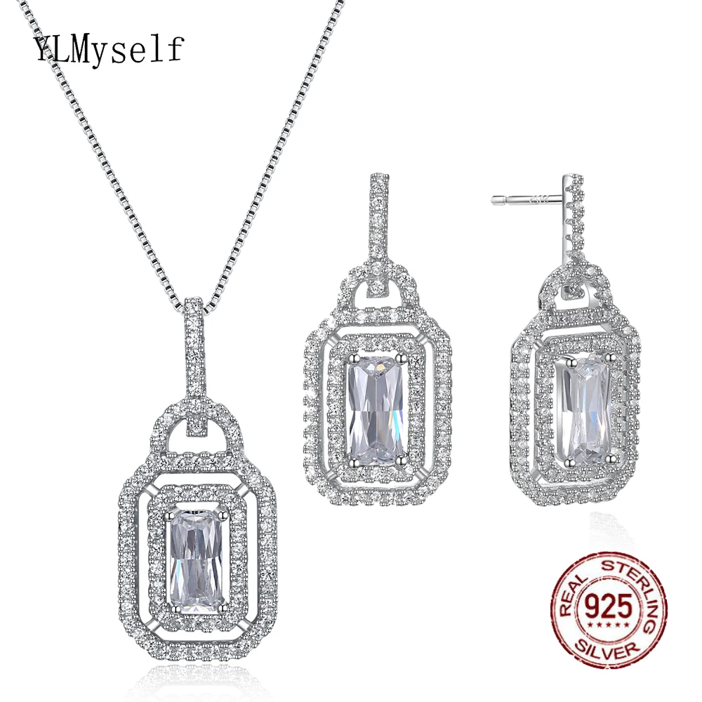 Real 925 Sterling Silver Necklace Earrings Fine Jewelry set Square design Shiny Zircon Suspension 2PCS Jewellery sets
Real 925 Sterling Silver Necklace Earrings Fine Jewelry set Square design Shiny Zircon Suspension 2PCS Jewellery sets