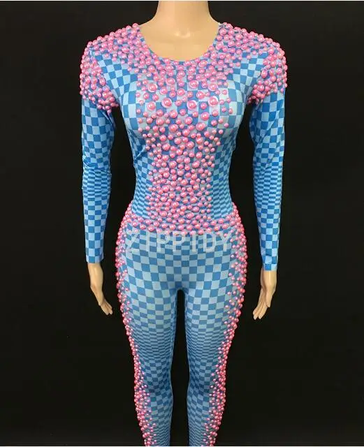 Birthday Party Leggings Female Singer Dancer Bodysuit Costume Nightclub Wear Pink Pearls Stones Blue Plaid Spandex Jumpsuit
Birthday Party Leggings Female Singer Dancer Bodysuit Costume Nightclub Wear Pink Pearls Stones Blue Plaid Spandex Jumpsuit