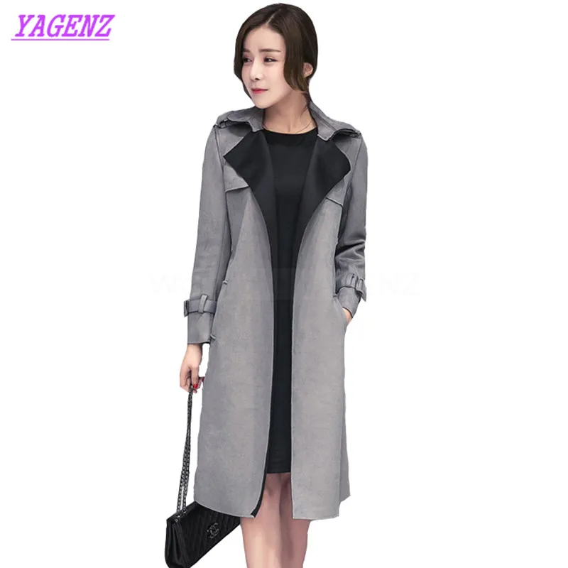 New Plus size S-3XL Spring Autumn Windbreaker coat Women Fashion Long Trench coat Young Women Imitation suede gray Overcoat B323
New Plus size S-3XL Spring Autumn Windbreaker coat Women Fashion Long Trench coat Young Women Imitation suede gray Overcoat B323