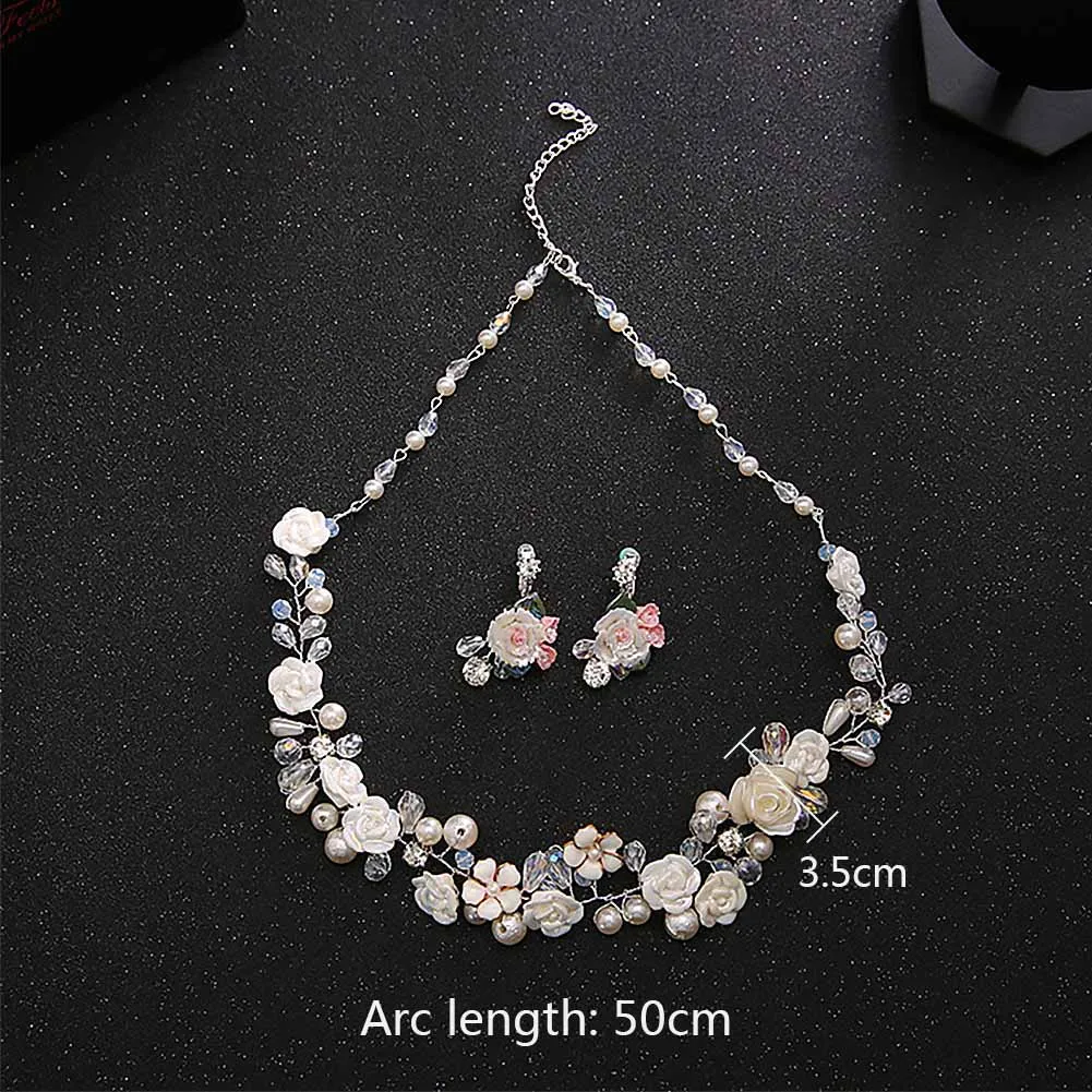 Wedding Bridal Jewellery Set Crystal Pearl Ceramics Flower Necklace and White Earrings for Personalized Gifts LB
Wedding Bridal Jewellery Set Crystal Pearl Ceramics Flower Necklace and White Earrings for Personalized Gifts LB