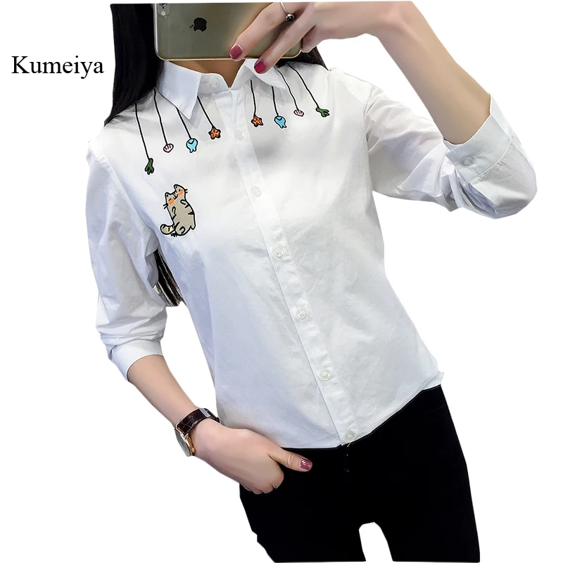Kumeiya Cat Embroidery Womens Tops And Blouses Women Summer Autumn Long Sleeve Cotton Shirt Casual White Blouse Ladies Girl Tops
Kumeiya Cat Embroidery Womens Tops And Blouses Women Summer Autumn Long Sleeve Cotton Shirt Casual White Blouse Ladies Girl Tops