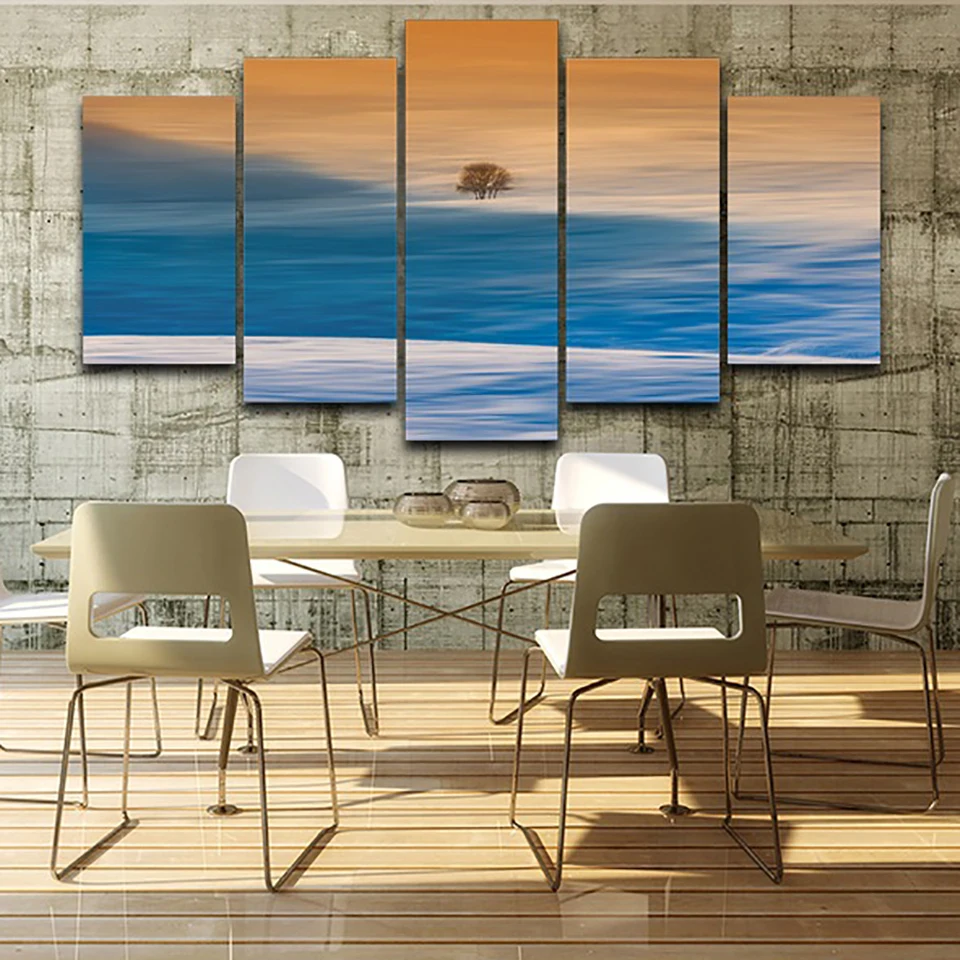 Canvas HD Print Painting Wall Art Poster Modular Pictures 5 Panel Desert And Tree Landscape Frame Modern Home Decor Living Room