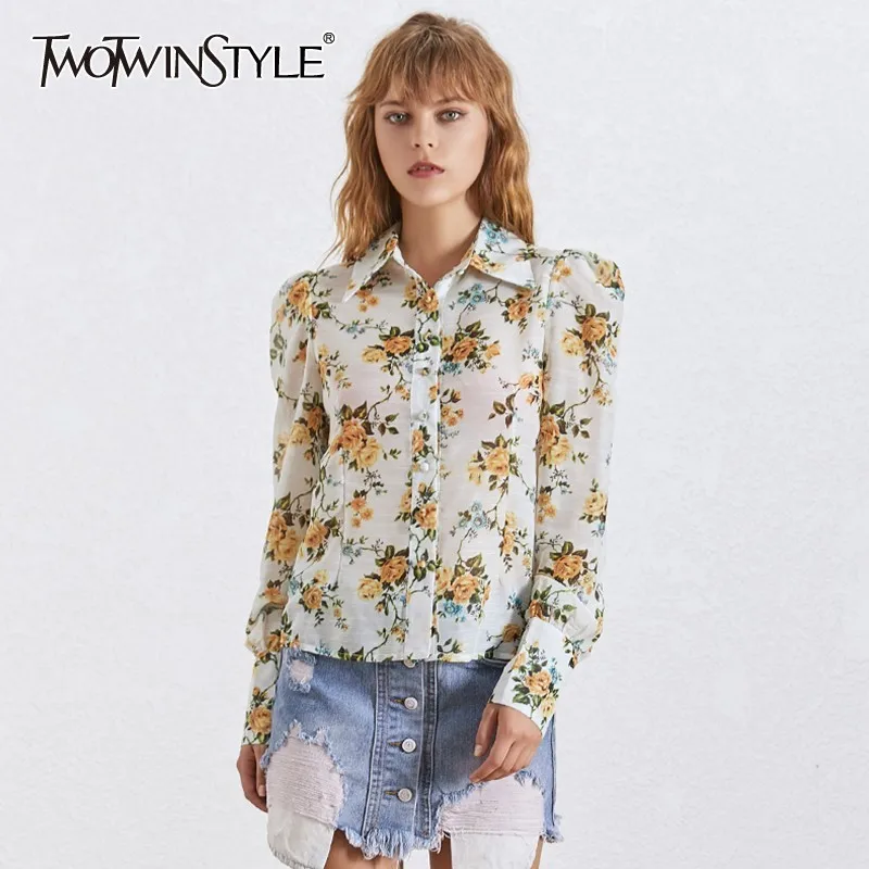 TWOTWINSTYLE Casual Print Shirt For Women Lapel Collar Lantern Sleeve Big Size Blouse Female Fashion Clothes Summer 2019
TWOTWINSTYLE Casual Print Shirt For Women Lapel Collar Lantern Sleeve Big Size Blouse Female Fashion Clothes Summer 2019