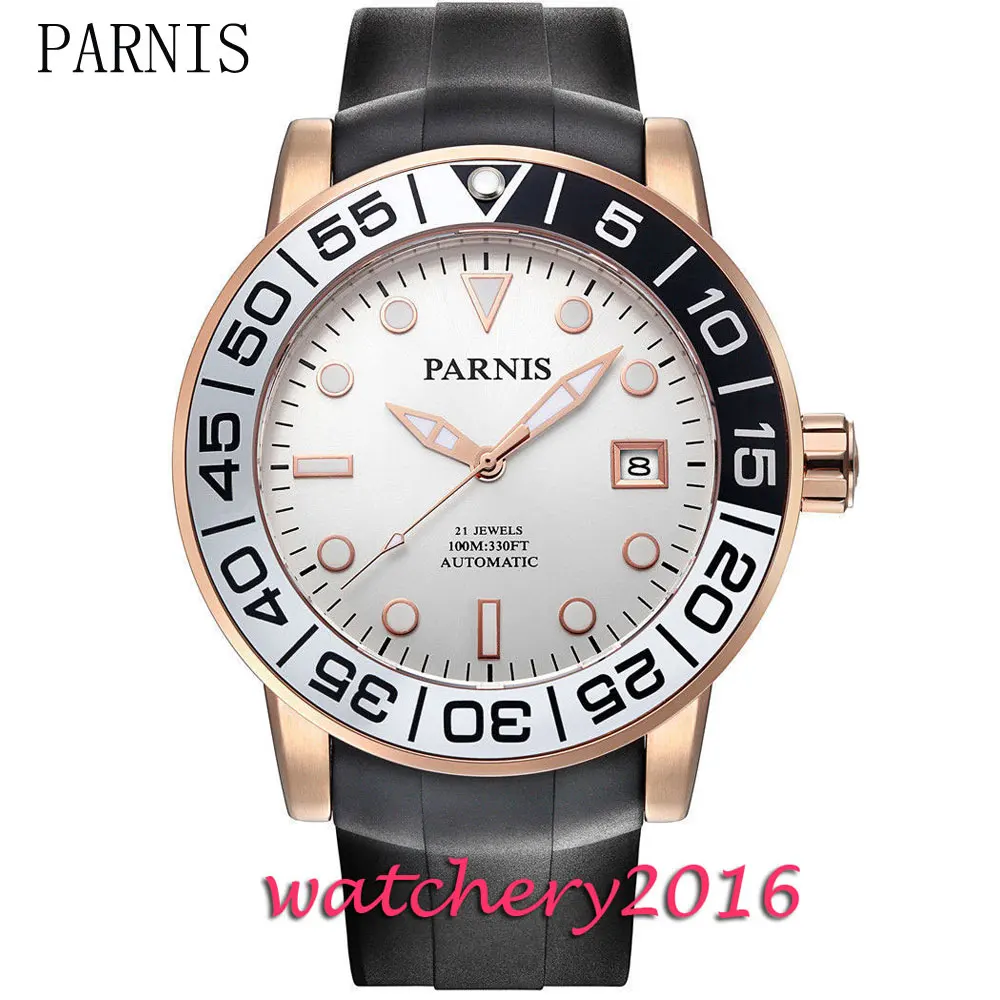 New Parnis 42mm white dial luminous marks gold case date window sapphire glass miyota Automatic movement Men's Watch
New Parnis 42mm white dial luminous marks gold case date window sapphire glass miyota Automatic movement Men's Watch