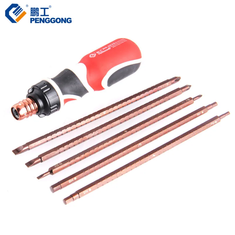 PENGGONG 6Pcs Screwdriver Set Phillips Adjustable Ratchet Handle S2 Telescopic Multitul With Canvas Bag | Инструменты