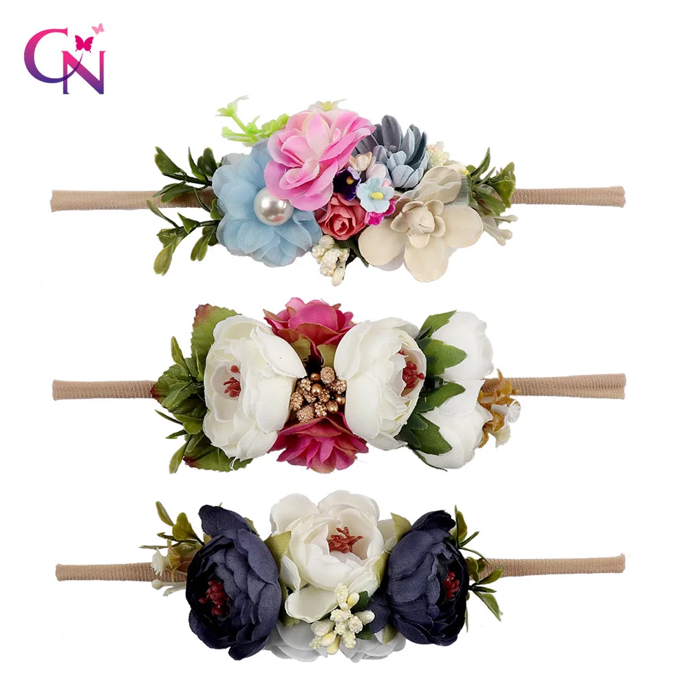 JT/_ 3Pcs Boho Fake Flower Headband Baby Girl Wreath Newborn Hair Accessories N