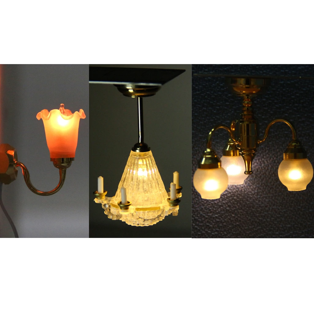 European 1/12 Miniature Colored Lamp Dolls House Furniture LED Lighting Accessory 3 Pieces Set European 1/12 Miniature Colored Lamp Dolls House Furniture LED Lighting Accessory 3 Pieces Set