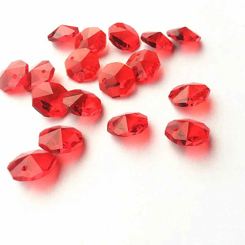 

200pcs Red 14MM Octagonal Bead Chandelier Crystal Prism Hanging Pendant Part Curtain DIY Accessories Window Decor Party Ornament