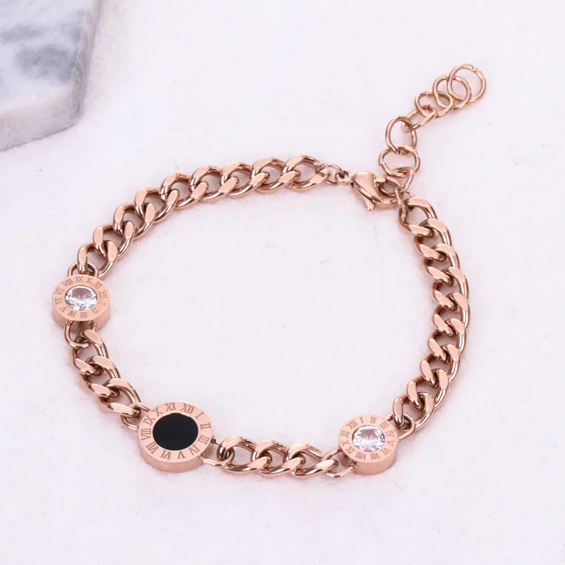 New Arrival Brand Qualtiy Rose Gold Color Titanium Steel Roman Numerals and Crystal Elements Women Bracelet Trendy Jewelry
New Arrival Brand Qualtiy Rose Gold Color Titanium Steel Roman Numerals and Crystal Elements Women Bracelet Trendy Jewelry